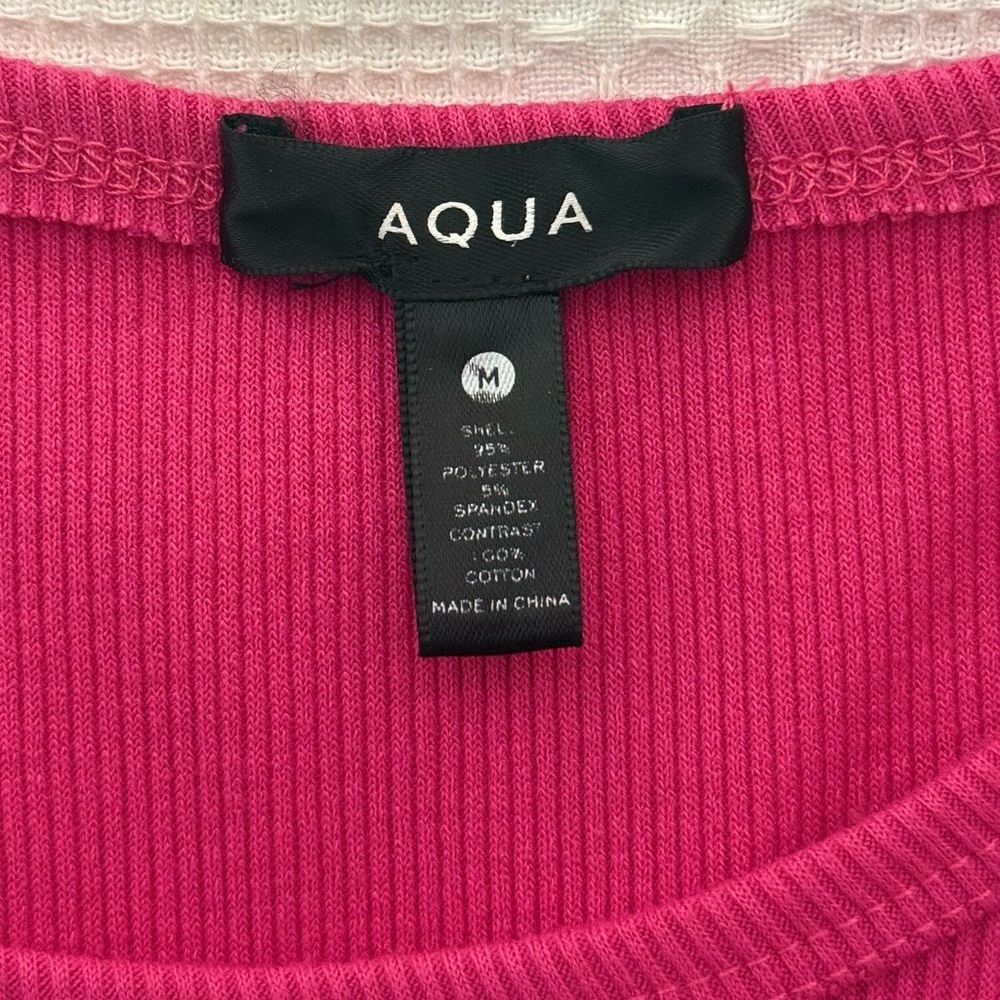 Aqua Mixed Media Drop Waist Midi Dress in Fuchsia Pink - Size M - Picture 4 of 6